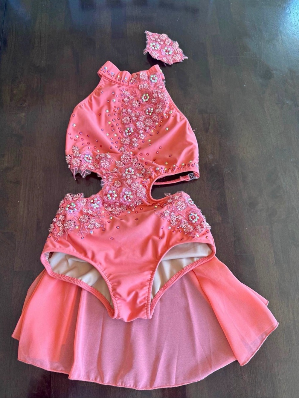 Glamour Coral Pink Floral Embellished Dance Costume